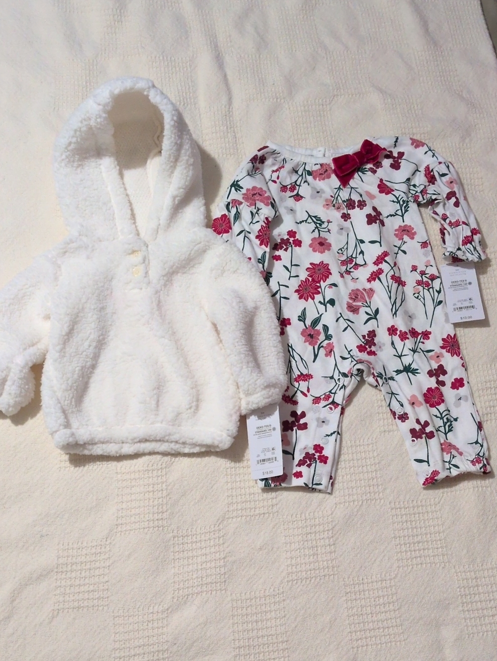 Carter's White Sherpa Hoodie with Floral Pink Romper Set Size 3 Months